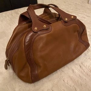 Golden Bleu Two Tone Leather Shoulder Bowling Bag